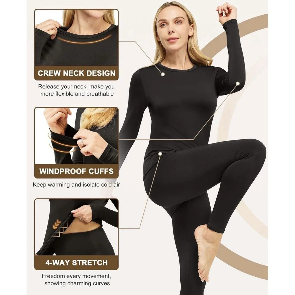 CL Convallaria 2-Pack Black Thermal Fleece Lined Top Shirt Sz XS NWT Underwear F - Picture 7 of 13